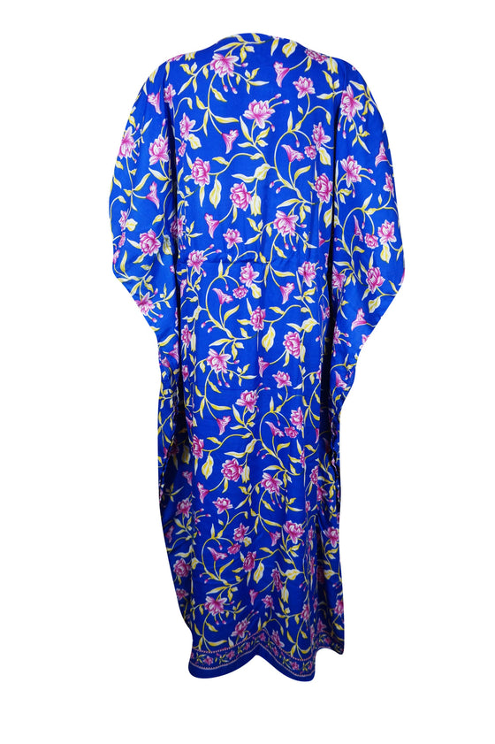 Womens Maxi Kaftan, Blue Floral Printed Caftan, Floral Long Dress, Beach Maxi Cruise Dress, Bridesmaid Gown, Flowy Dress, Gift For Her L-2XL