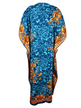 Womens Caftan Maxi Dress Blue Floral Butterfly Kaftan L-2XL