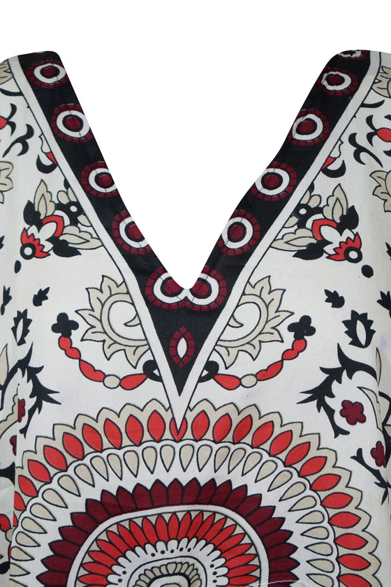 Boho Muumuu, Kaftan Dress White Red Printed Caftan Maxi Dresses for Womens 2XL