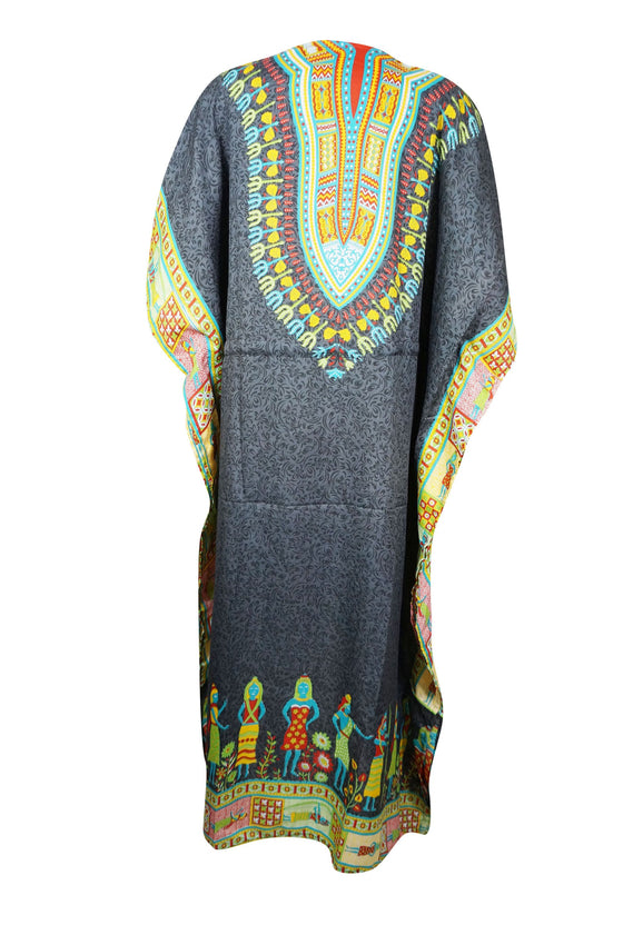 Womans Bohemian Kaftan Maxi Dress Gray African Casual Caftan 2XL