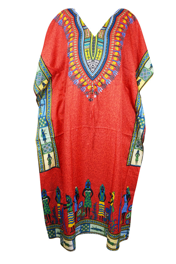 Womens Cruise Kaftan Dress, Long Caftan, Dress For to be Moms, Red Dashiki Print, Sleepwear, Beach Dress, gift For Mom L-2XL