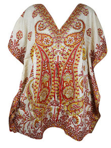  Womens Short Caftan Dress, Hippie Kaftan Orange White L-2XL