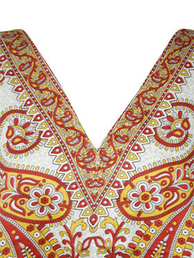 Women's Short Hippie Kaftan Dress – Orange & White Boho Caftan L-2XL