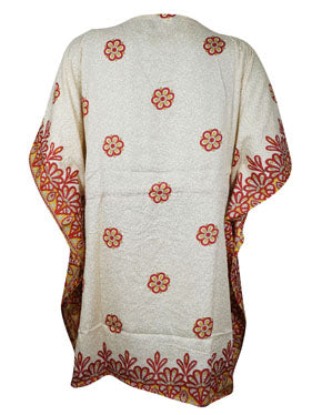 Womens Short Caftan Dress, Hippie Kaftan Orange White L-2XL