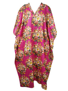  Womens Maxi Kaftan Dress, Fuchsia Pink Floral Caftan L-2XL