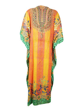 Women's Kaftan Peach Sheer Oversize Caftan Travel Maxi Dress L-2Xl