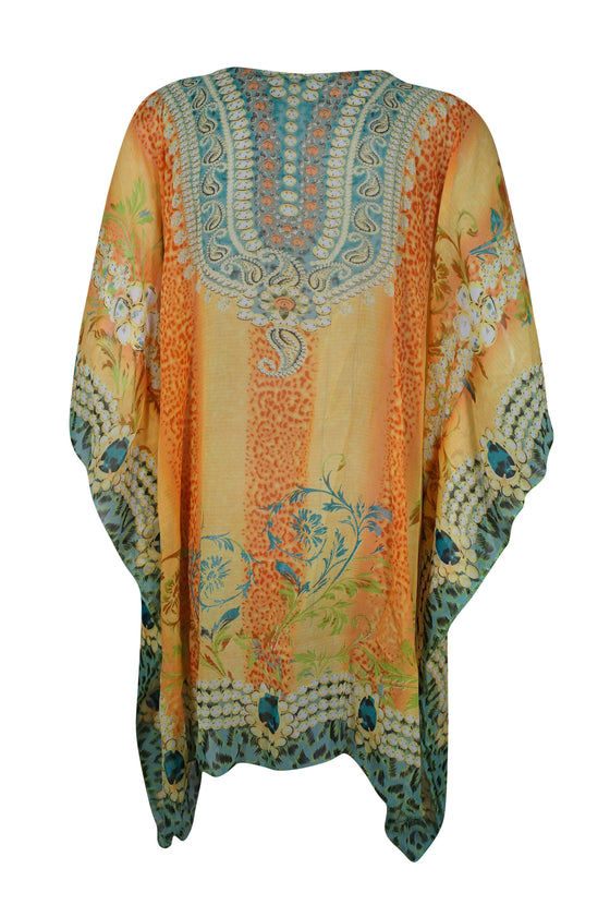 Women's Summer Caftan Kimono, Peach Blue Short Kaftan L-2X