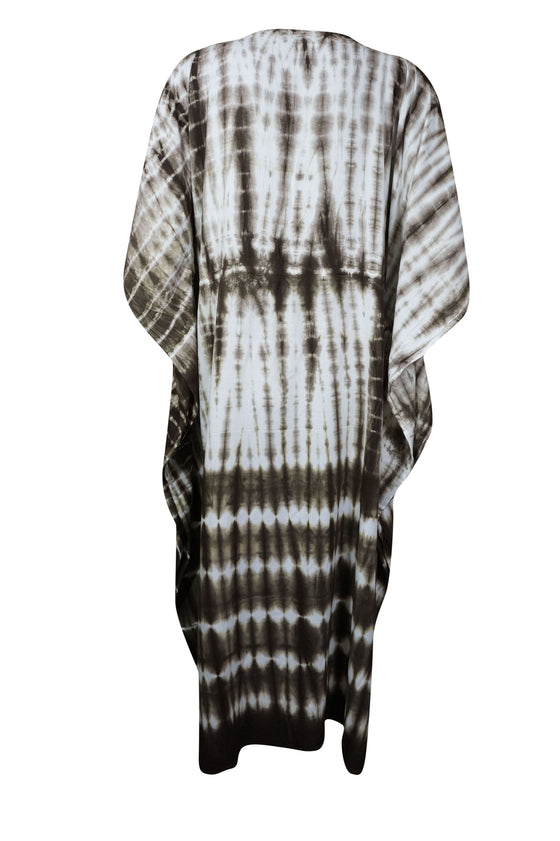 Women’s Green & White Boho Maxi Kaftan Dress – Flowy and Elegant Caftan L-3XL