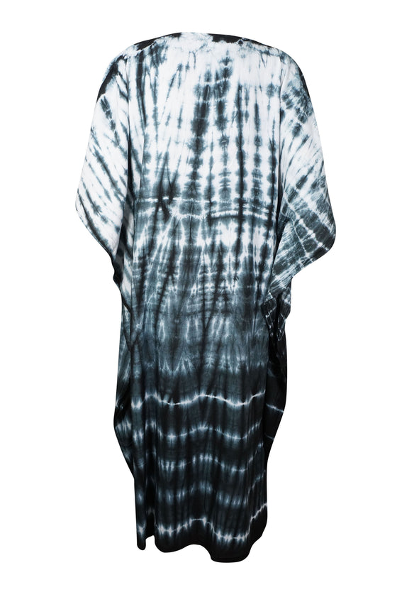 Boho Maxi Kaftan Dress for Women – Black & White Soft Flowy Caftan L-3XL