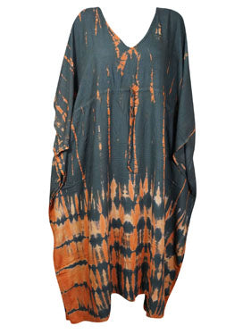 Womens Kaftan Maxi Dress Black Orange Tie Dye Kaftan Caftan L-3XL