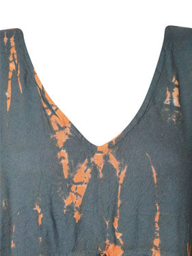 Women's Black & Orange Tie-Dye Maxi Kaftan – Boho Chic Caftan Dress L-3XL