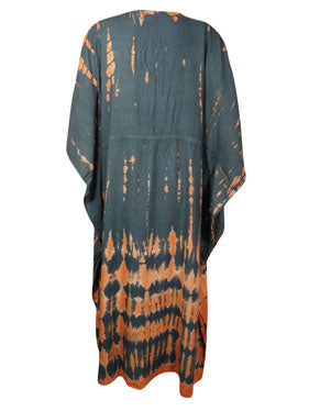 Women's Black & Orange Tie-Dye Maxi Kaftan – Boho Chic Caftan Dress L-3XL