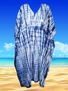 Women's Blue & White Bohemian Maxi Kaftan – Long Beach Caftan Dress  L-3XL,