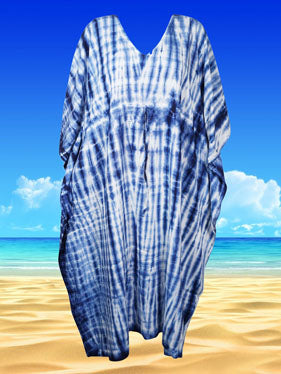 Womens Kaftan Maxi Dress, Blue White Bohemian, Beach Long Caftan L-3XL,
