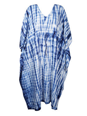 Womens Kaftan Maxi Dress, Blue White Bohemian, Beach Long Caftan L-3XL,