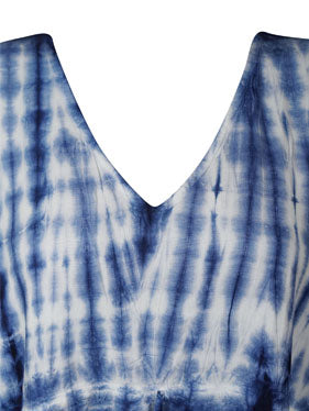 Women's Blue & White Bohemian Maxi Kaftan – Long Beach Caftan Dress  L-3XL,