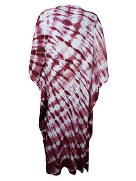 Women's Maroon & White Boho Maxi Kaftan – Flowing Summer Dress L-3XL