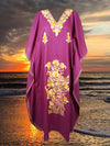 Womens Maxi Kaftan Dress, Purple embroidered Kaftan Dress L-2XL