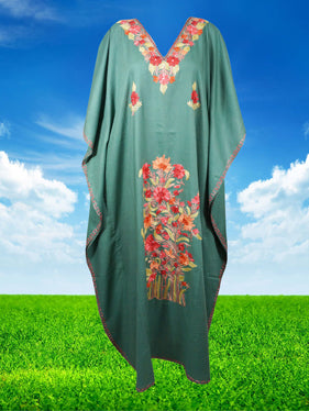 Womens Caftan Dress Green Floral Maxi Kaftan L-3XL