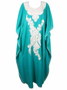  Womens Caftan Dress, Handmade Teal Blue L-3XL