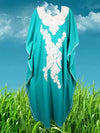 Womens Caftan Dress, Handmade Teal Blue L-3XL