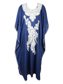  Womens Caftan Maxi Dress Blue Floral Dresses L-3XL