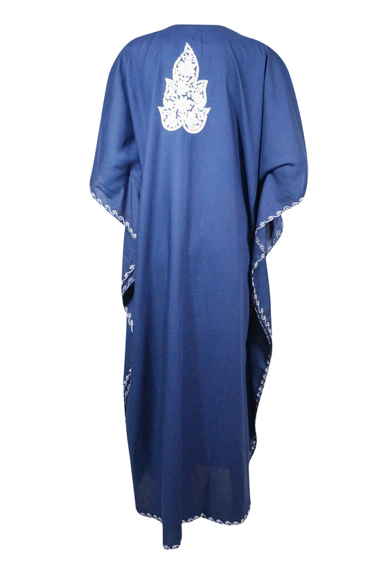 Womens Caftan Maxi Dress Blue Floral Dresses L-3XL
