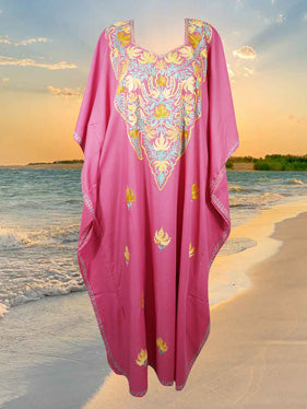 Pink Floral Embroidered Kimono Dress L-3XL