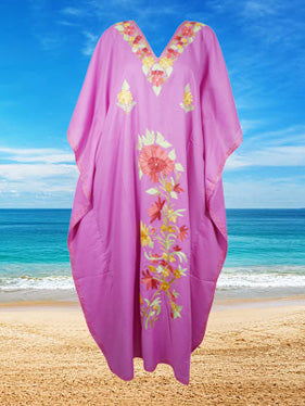 Womens Kaftan Maxi Dress Pink Cotton Embroidered Long Maxi Caftan L-3XL