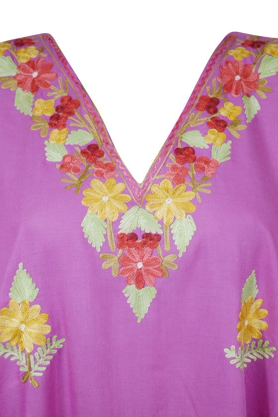 Womens Kaftan Maxi Dress Pink Cotton Embroidered Long Maxi Caftan L-3XL