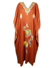 Womens Maxi Kaftan Orange embroidered dress L-3XL