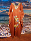 Womens Maxi Kaftan Orange embroidered dress L-3XL