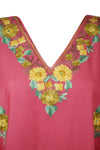 Pink Kaftan Maxi Dress Embroidered Caftan Housedress L-3XL