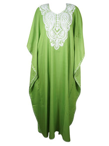  Green Embroidered Caftan Dress, cotton caftan  L-3X