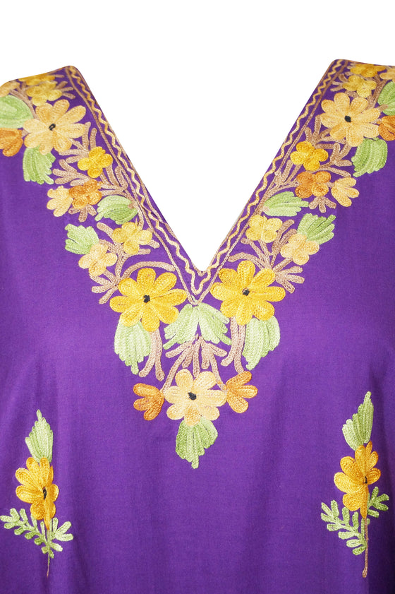 Embroidered Maxi Caftan Housedress Purple Kaftan L-3X