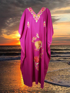 Womens Purple Hand Embroidered Caftan L-3XL
