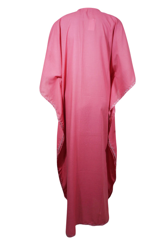 Womens Maxi Kaftan Pink Embroidered Dress L-3XL