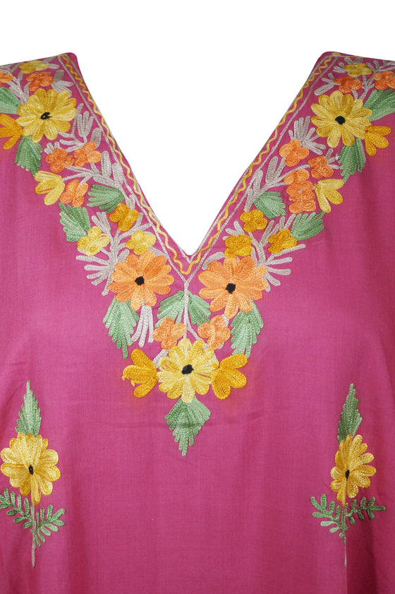 Womens Maxi Kaftan, Pink Embroidered Dress L-3XL
