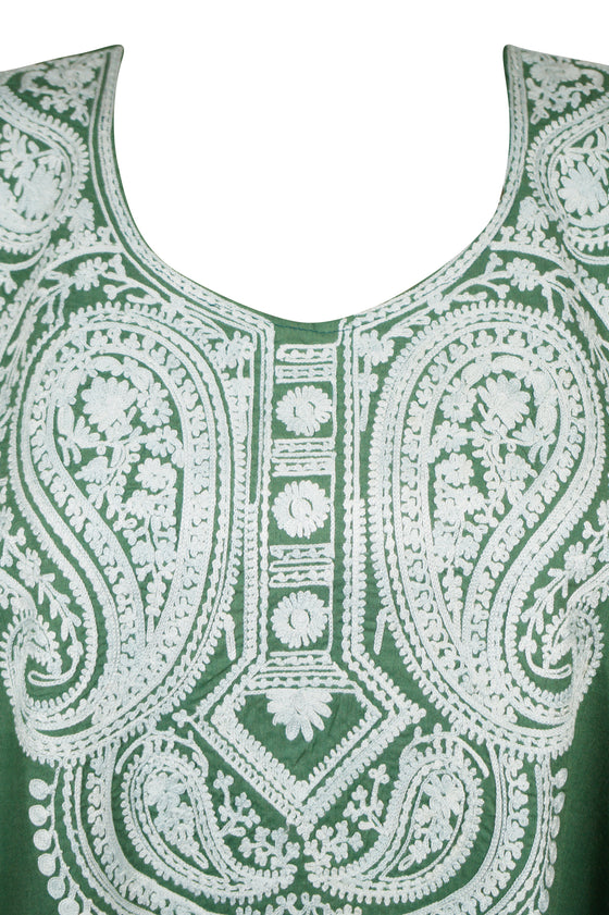 Women's Kaftan Maxi Dress, Green  L-2XL