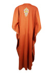 Women's Kaftan Maxi Dress, Embroidered Orange Caftan L-3XL