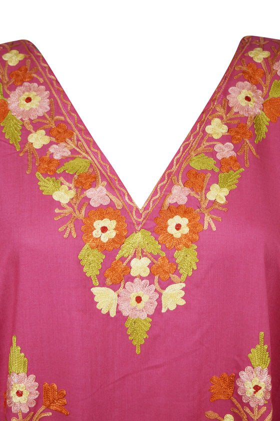 Womens Kaftan Maxi Dress Pink Floral Embroidered Caftan L-3XL