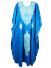 Womens Kaftan Maxi Dress, Embroidered Blue Caftan  L-2XL