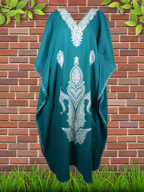 Embroidered Kaftan Maxi Dress Green Cruise Caftans  L-2XL