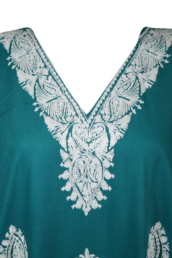 Embroidered Kaftan Maxi Dress Green Cruise Caftans  L-2XL