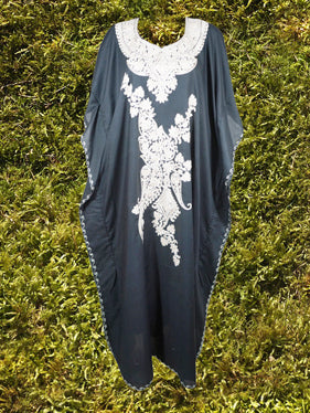 Women's Kaftan Maxi Dress, Black Embroidered Caftans L-2XL