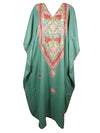 Women's Kaftan Maxi Dress, Green Embroidered  Caftans L-2XL