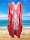Womens Kaftan Maxi Dress, Pink Floral Embroidered Dresses L-2XL