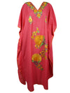 Womens Kaftan Maxi Dress  Pink Floral Embroidered Dresses L-2XL
