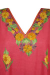 Womens Kaftan Maxi Dress  Pink Floral Embroidered Dresses L-2XL