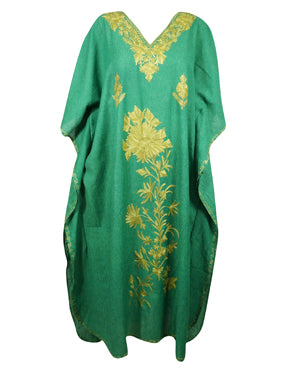 Green Embroidered Caftan Dress Boho Gypsy L-2X
